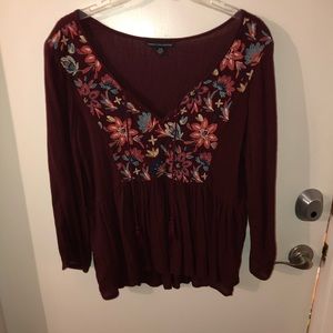 American Eagle Embroided Maroon Blouse M